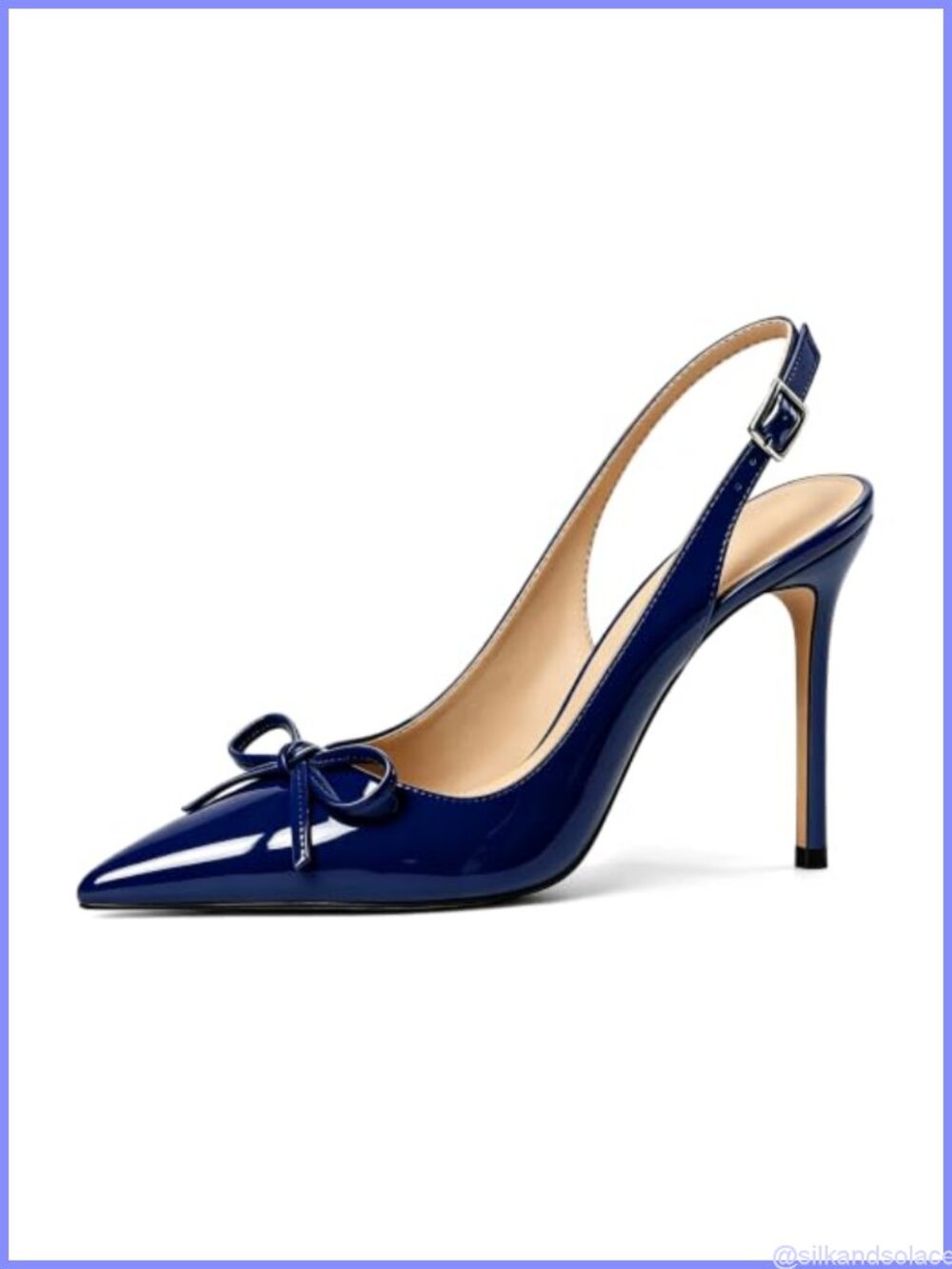 Slingback Heels Pointed Toe 4 Inch Stiletto with Bow Ankle Strap Pumps